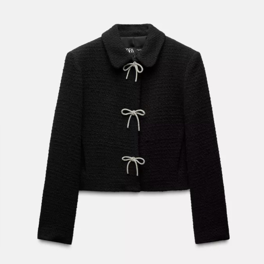 Bow Button Textured Jacket